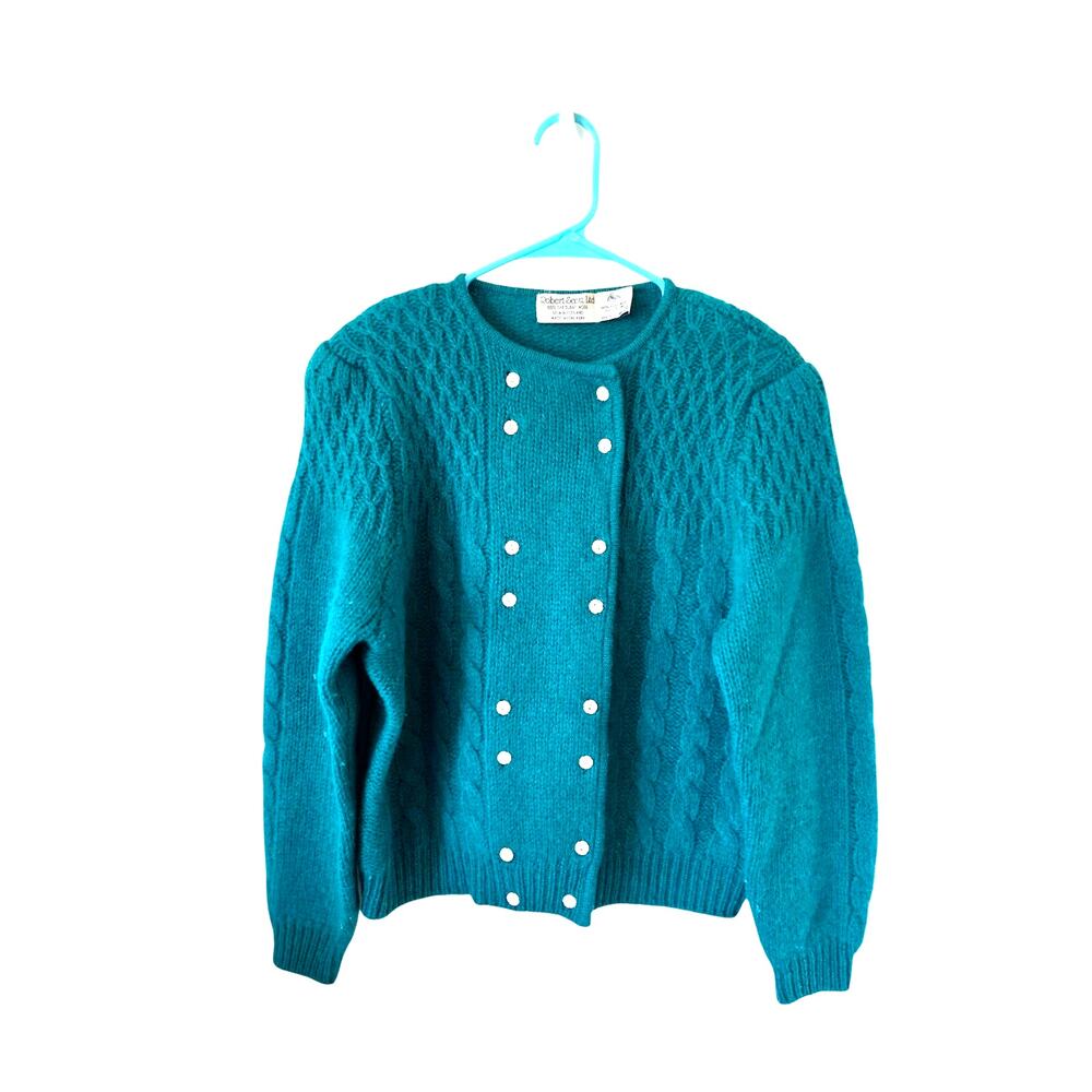 Vintage Robert Scott LTD Shetland Wool Cardigan Sweater EU 38 US Large Green